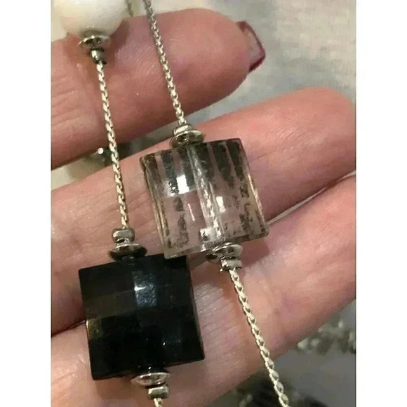 Multistrand Black White Clear Beaded Faceted Bead Necklace with Extender - Picture 4 of 16